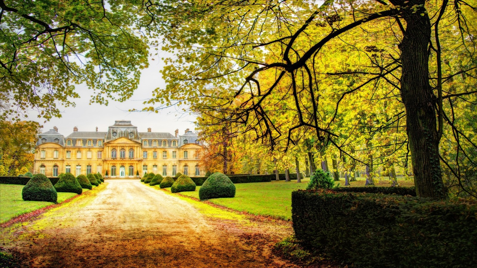 herfst, huis, kasteel, Tuin