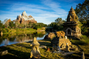 Anaheim, Puente, California, Disneyland, Montaña, Parque, estanque, escultura