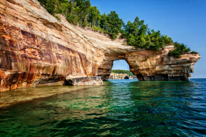 beaches, cliff, ocean, rocks, sky, The ocean, the sky, tree