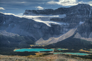 nuvens, floresta, lago, montanhas, o céu, árvores