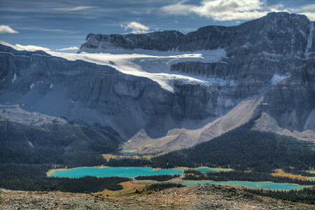 clouds, forest, lake, mountains, the sky, trees