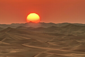 Abu Dhabi, Barkhan, Desierto, puesta de sol, el sol, EAU