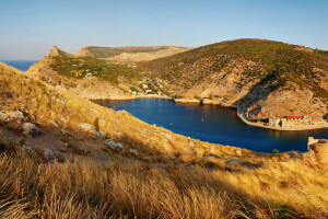 Balaclava, Crimeia, casa, montanhas, mar