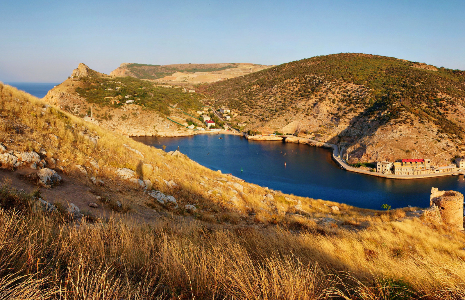 deniz, dağlar, ev, Kırım, yün başlık