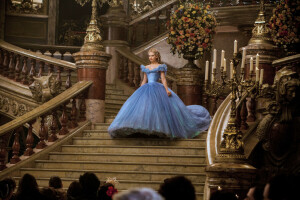 candles, Cinderella, dress, hall, ladder, Lily James