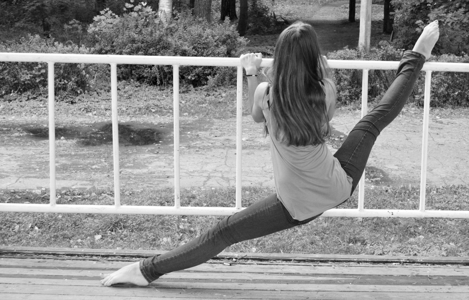 naturaleza, Parque, en blanco y negro, niña, pantalones, foto, descalzo, Miguel