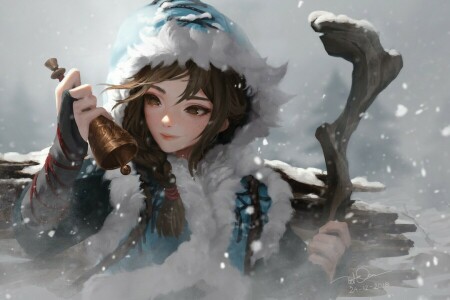 artyu anime, cloche, Tempête De Neige, Couteau Le In, neige, hiver