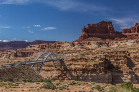 Bro, canyon, bjerge, klipper, himlen