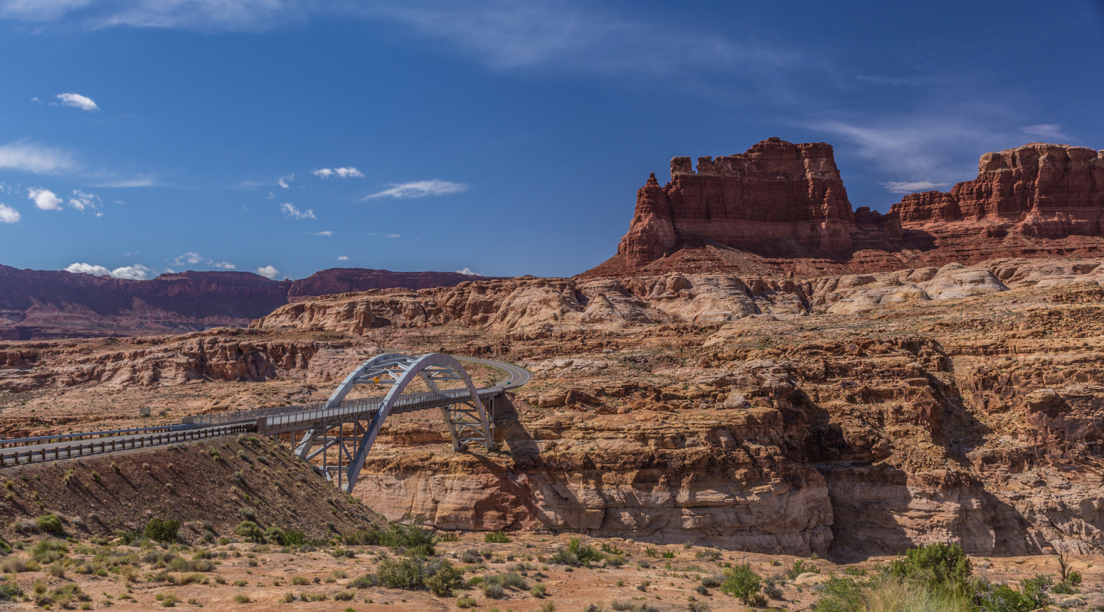 the sky, mountains, Bridge, rocks, canyon