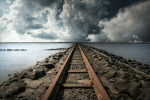 lago, paesaggio, Ferrovia, il cielo