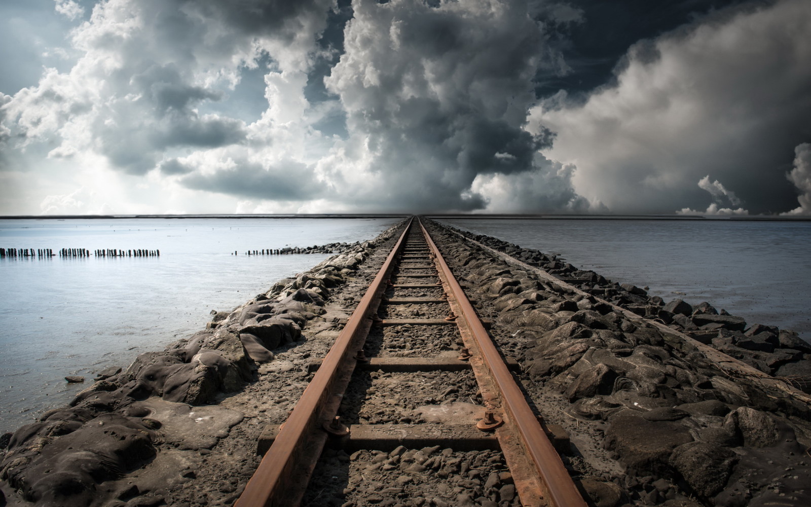 der Himmel, See, Landschaft, Eisenbahn