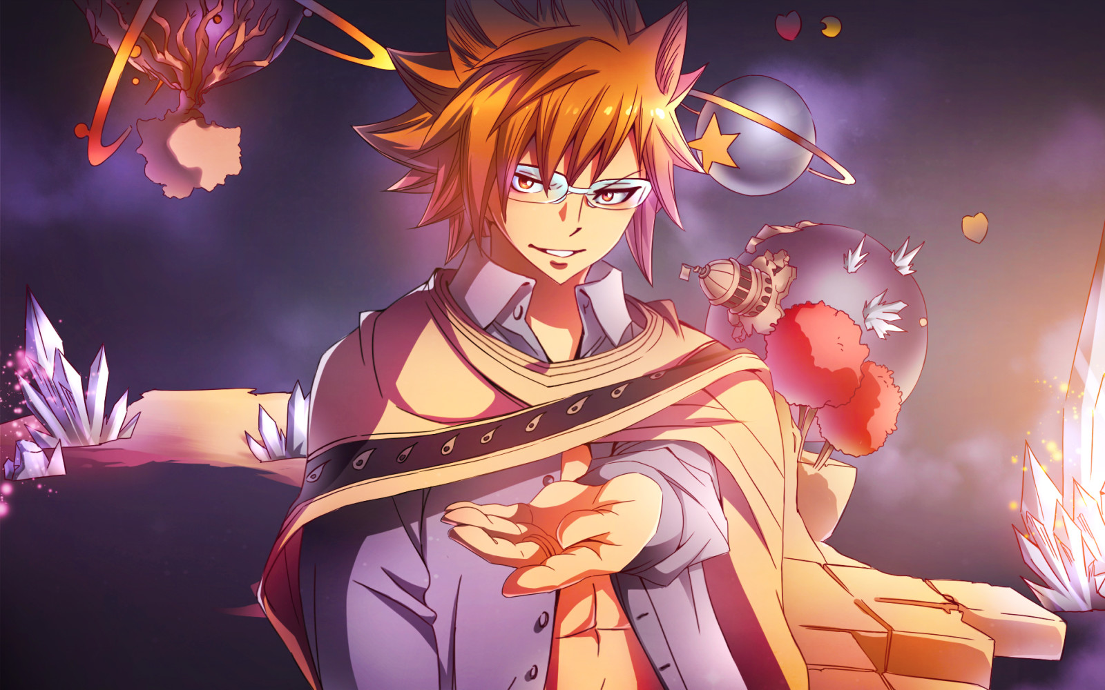 art, scarf, glasses, anime, guy, Fairy Tail, tale of fairy tail, Crystalline-F