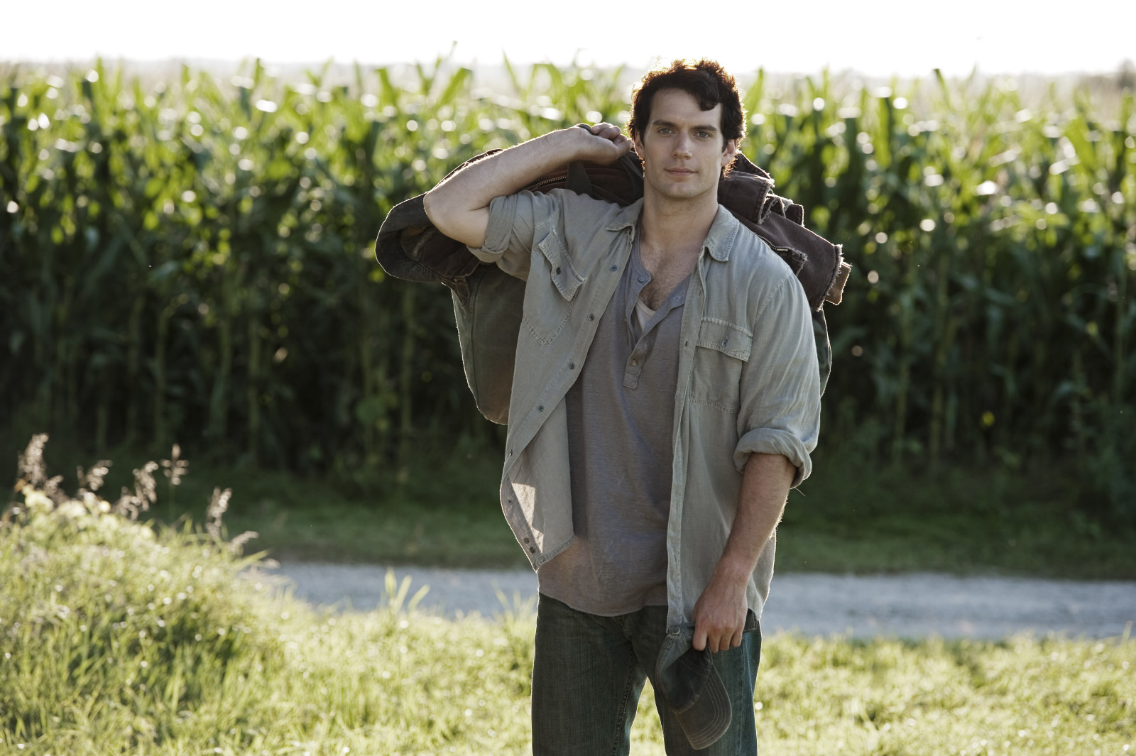 silnice, pole, herec, Henry Cavill, Superman, Clark Kent, Kal-El, Muž z oceli