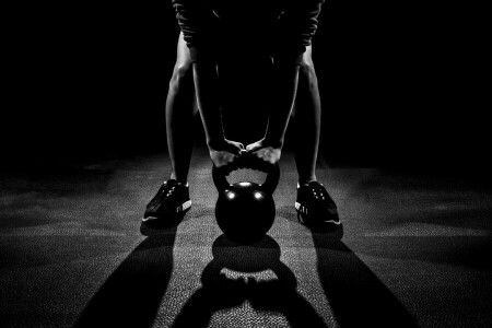 crossfit, Kettlebell, Hombre, actitud, sombras, rutina de ejercicio