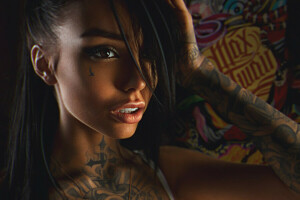 Kunst, ansikt, Max Twain, modell, retouch, tatovering