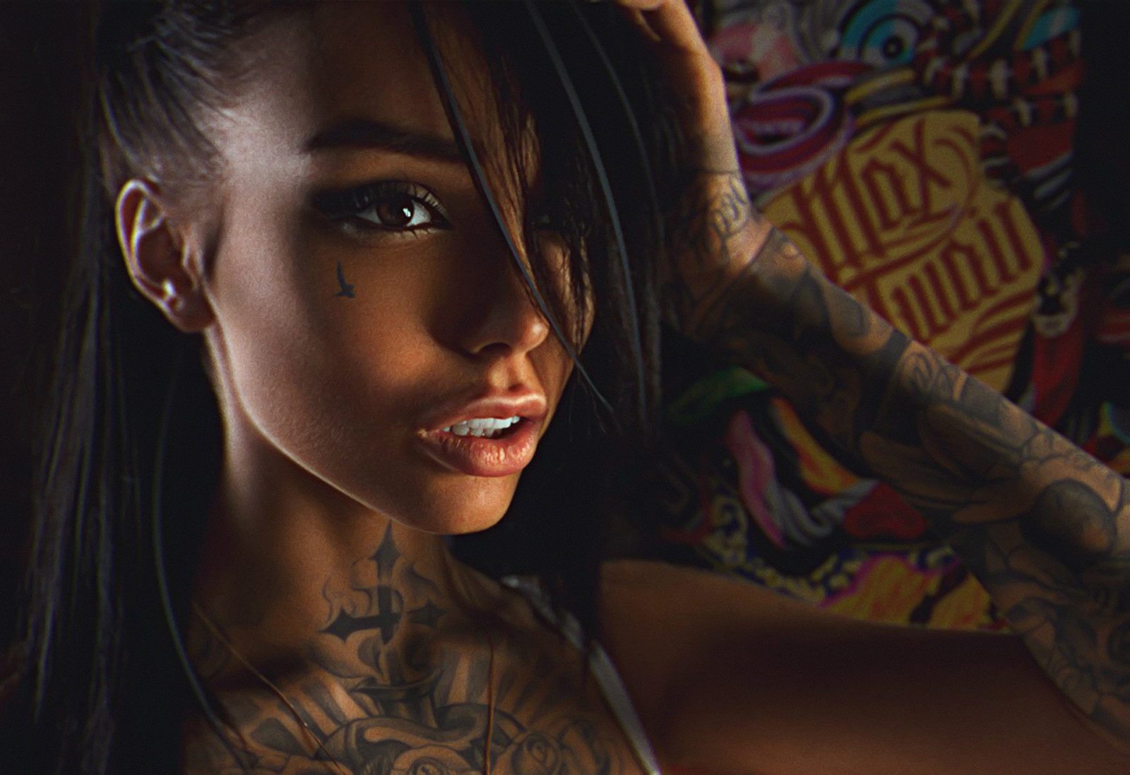 face, arte, modelo, tatuagem, Max Twain, Retocar