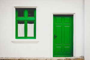 verde, casa, a porta, parede, janela