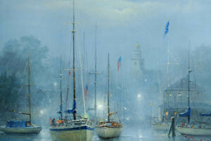 barcos, niebla, Puerto, Harvey G, imagen, la ciudad