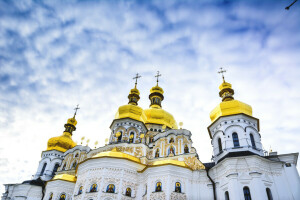 cirkevné, kupola, Kiev, Pechersk Lavra, náboženstvo, obloha, Ukrajina