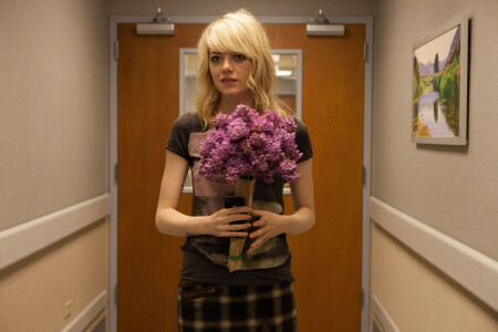 Birdman, blond, bouquet, Couloir, Emma stone, fleurs