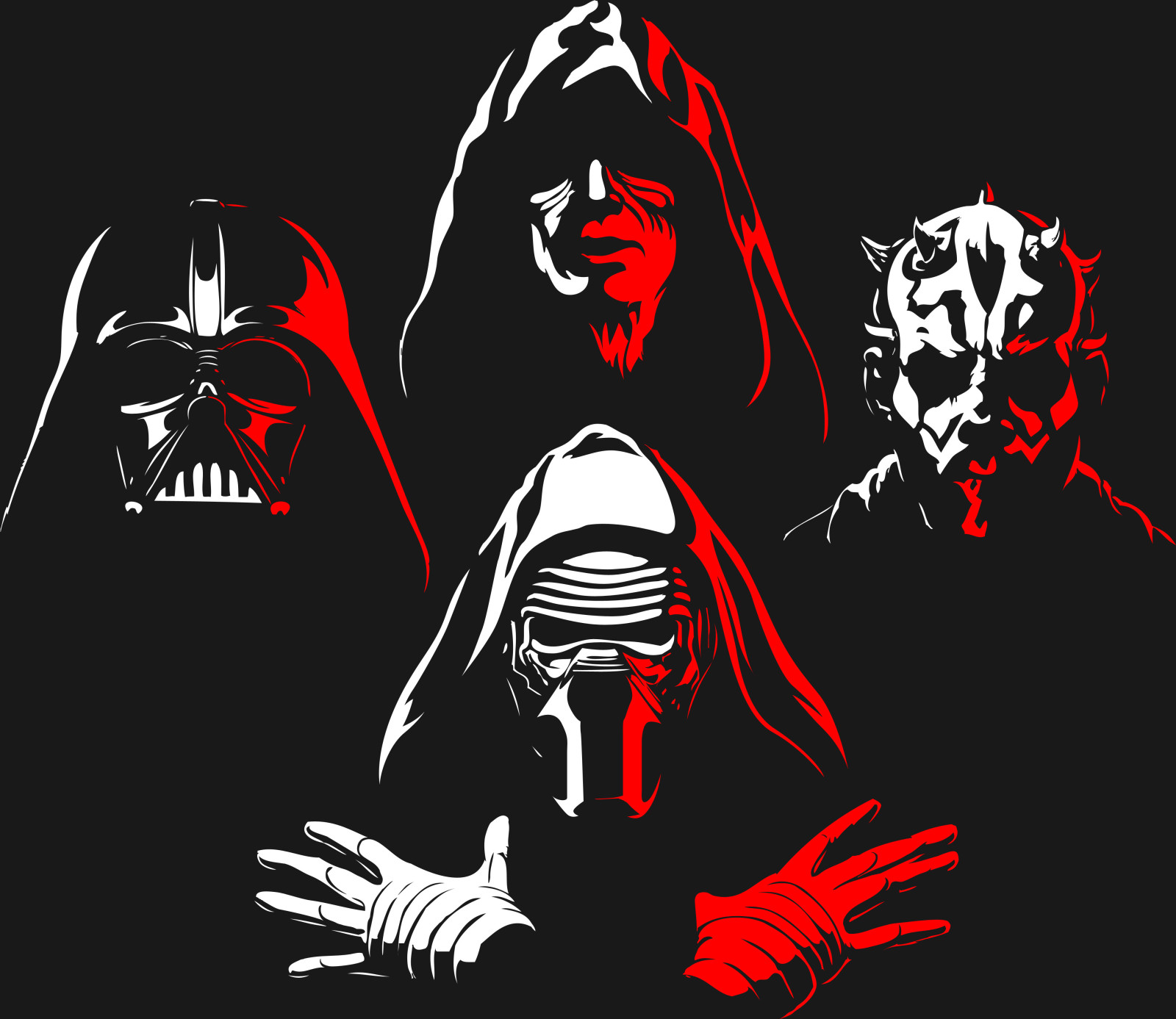 red, white, Darth Vader, Kylo Ren, Darth Maul