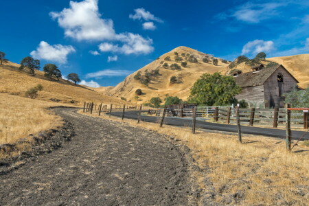 casa, paisaje, la carretera