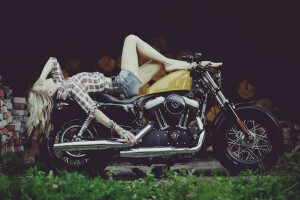 fiets, meisje, Harley, Harley Davidson, poten, Maxim Gurtovoy, foto