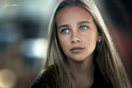 blonde, blue eyes, close up, depth of field, face, girl, Javier Ullastres, lips