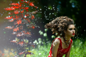 autumn, face, hair, lips, lipstick, nature