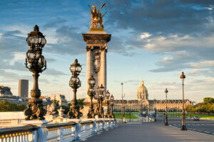 architectuur, Laan, Frankrijk, lichten, Paleis, Parijs, Pont Alexandre III, straat