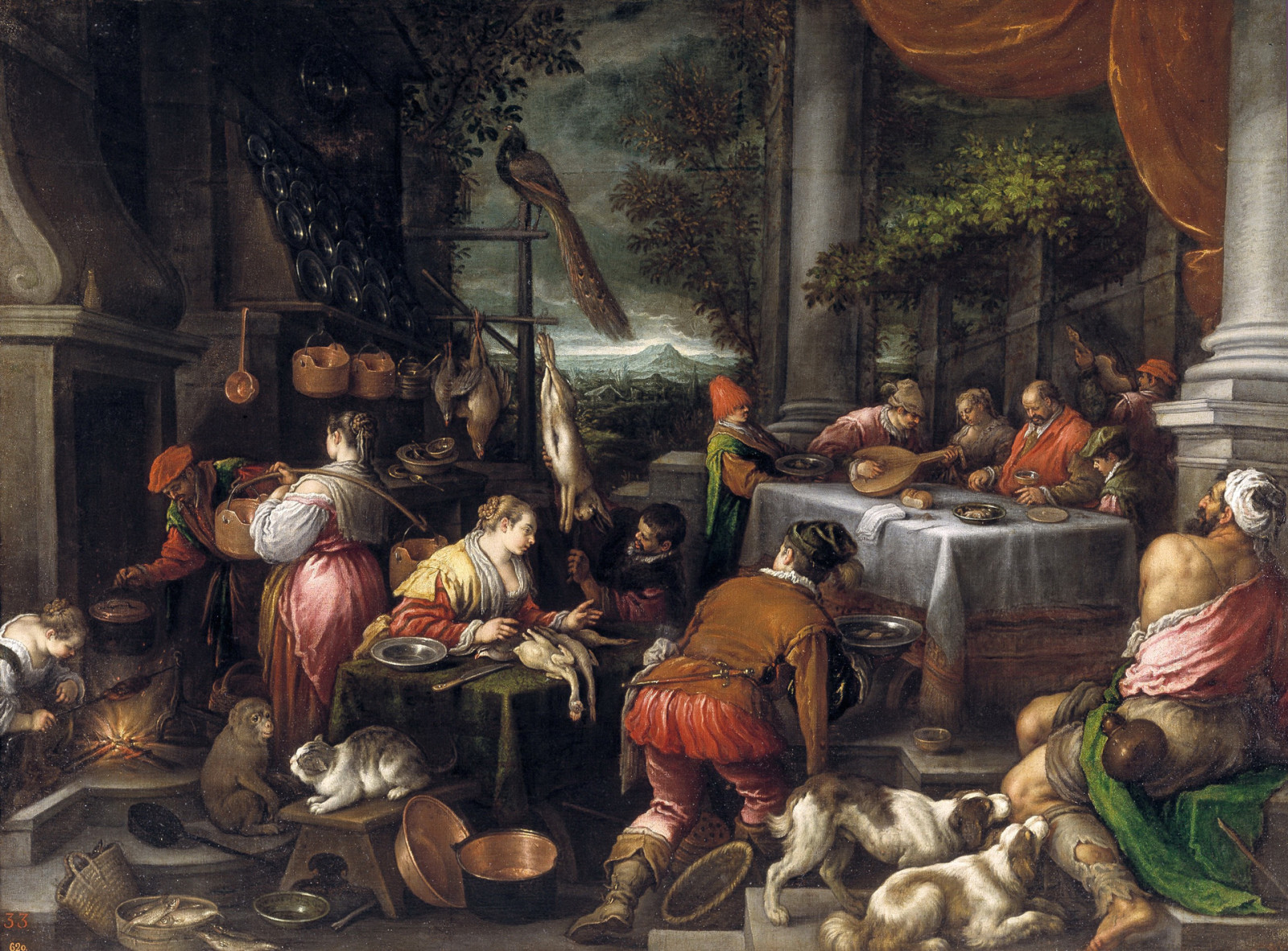 Bild, Tiere, Menschen, Mythologie, Genre, Der reiche Mann und Lazarus, Leandro Bassano