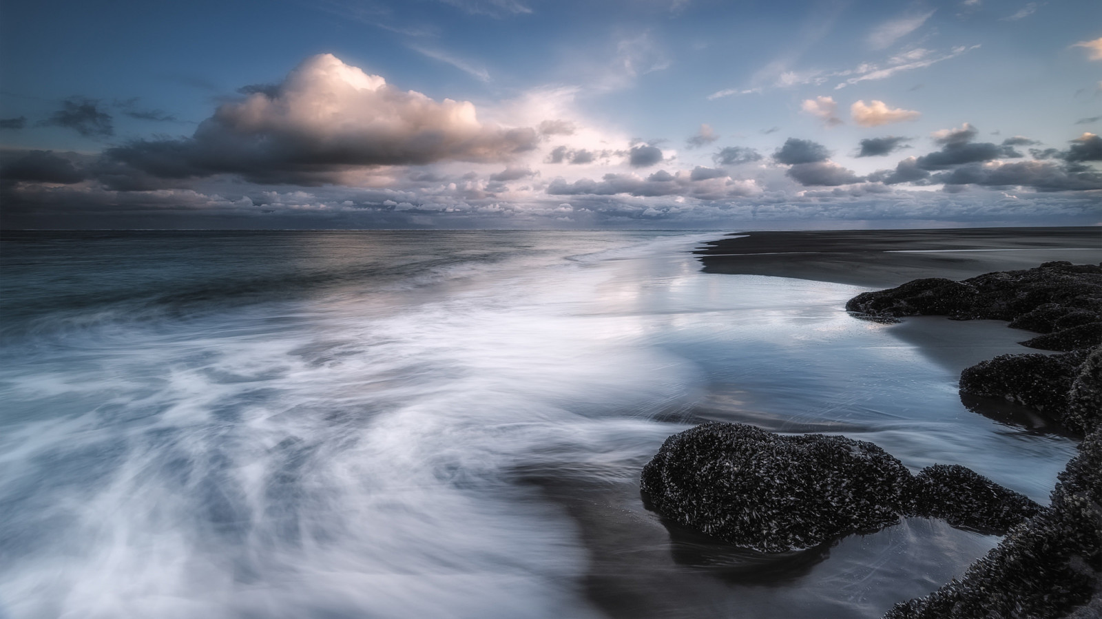 plage, mer, des nuages, horizon