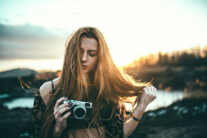 bokeh, menina, MENINA DO QUARTO, a câmera