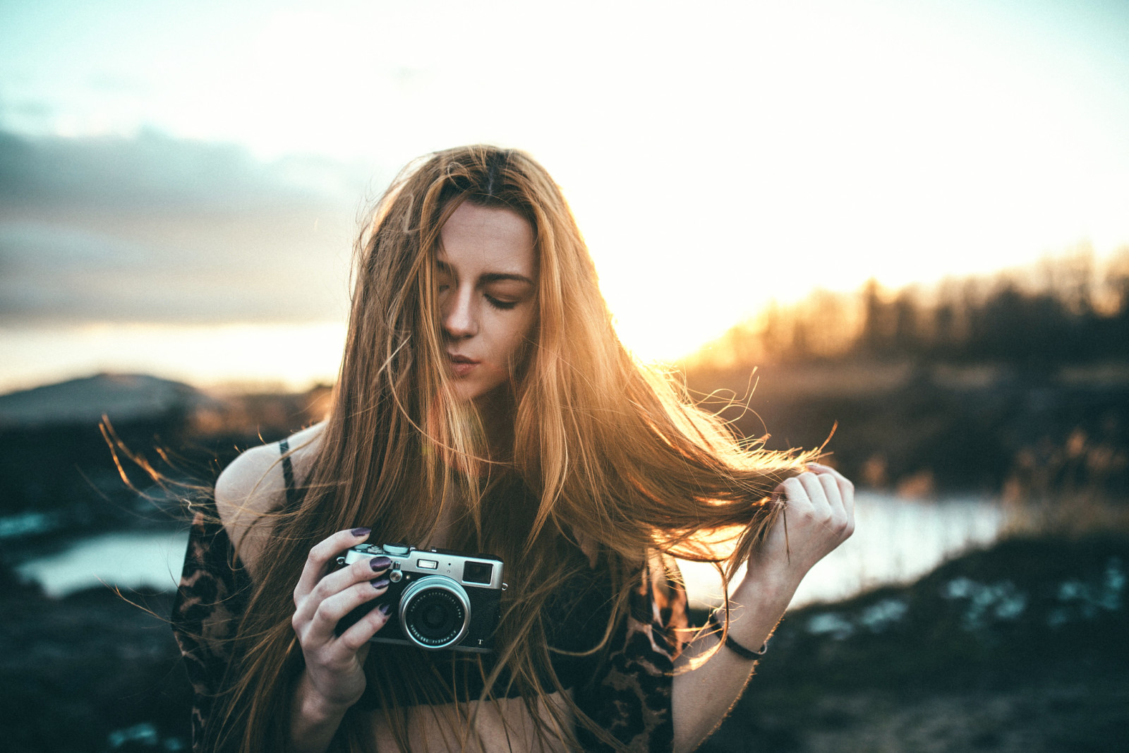 bokeh, fille, l'appareil photo, ROOM GIRL