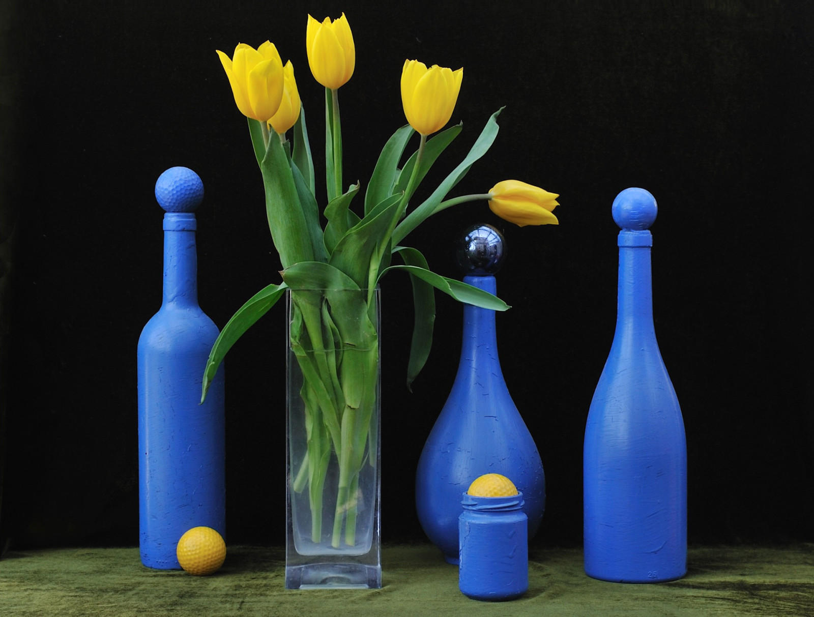 Still life, flowers, art, bottle, Tulip