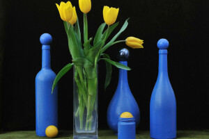 art, bottle, flowers, Still life, Tulip