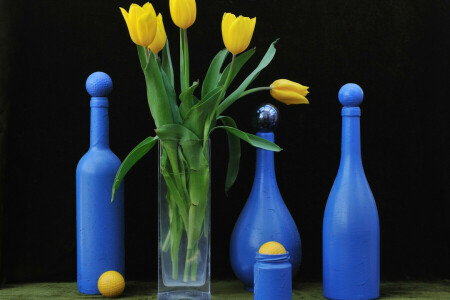 art, bouteille, fleurs, Nature morte, Tulipe