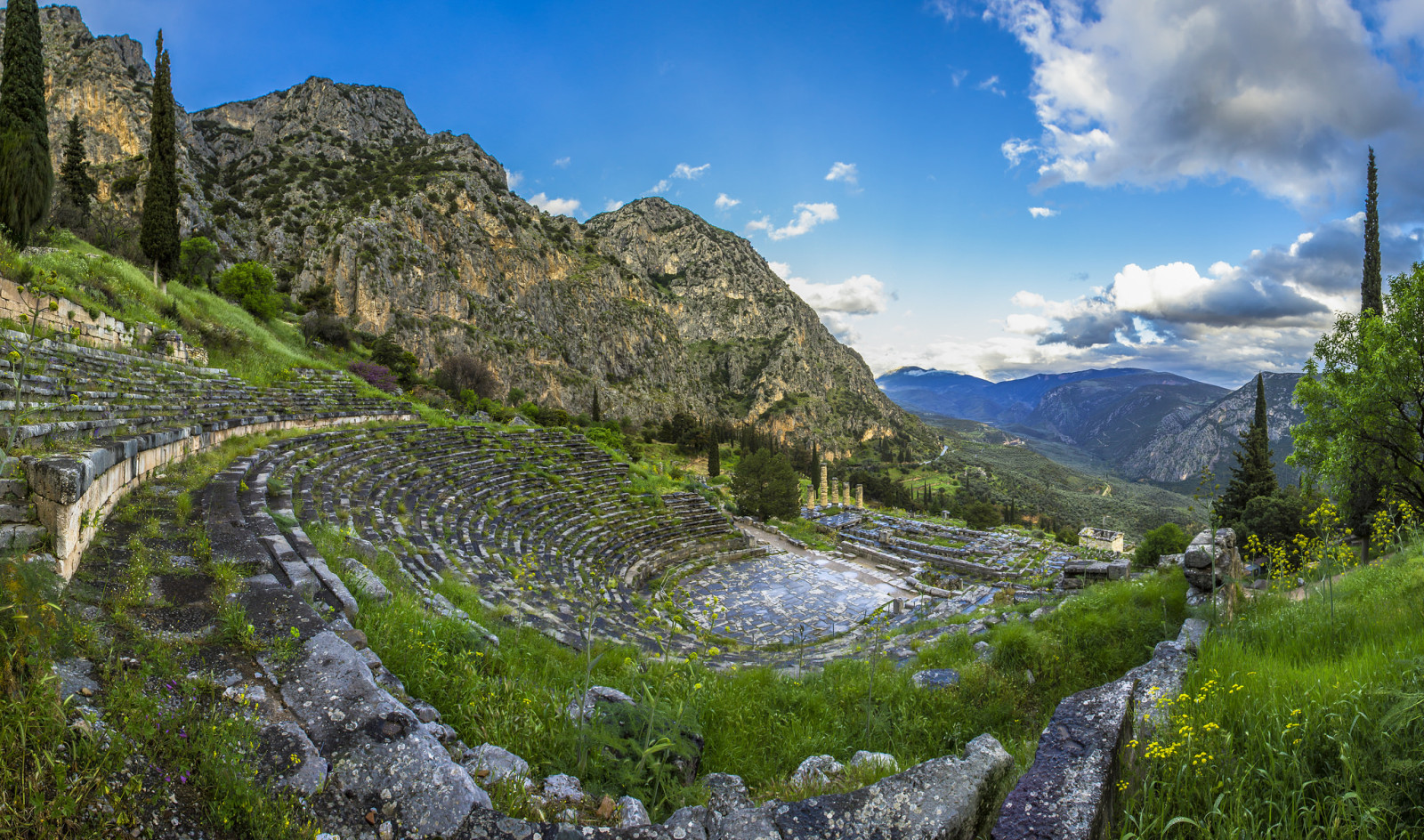 mar, montañas, Valle, Pendiente, Grecia, Delphi