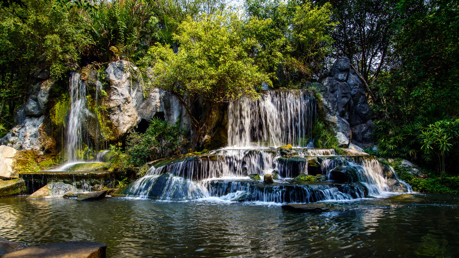 Wald, Fluss, Steine, Bäume, Wasserfall, Kaskade