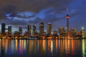 Canada, Lake Ontario, lights, reflection, Toronto