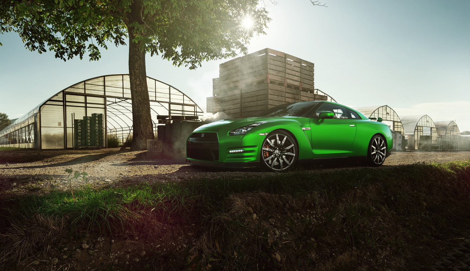 natură, FRUMUSEŢE, mașină, Nissan, GT-R, verde, sportiv, Față