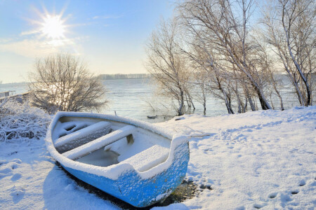 лодка, рождество, мороз, Новый год, снег, зима