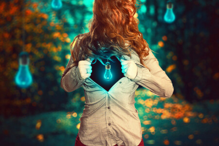 girl, Light bulb, shirt