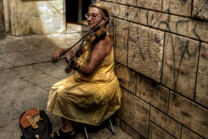 La musique, rue, violon, Femme