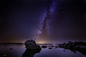 lago, Lago Tahoe, noche, rock