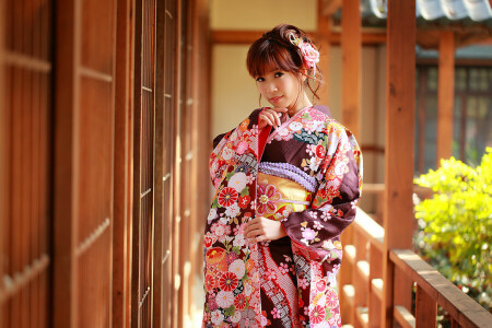 Kleidung, Gesicht, Kimono, Stil, Sommer-