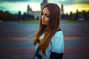 cheveux, lèvres, Melisa, Moscou, agréable, Russe. Modèle, le coucher du soleil, vue