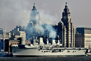 landen, pier, schip, de stad