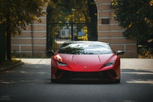 otoño, Frente, Huracan, Lamborghini, rojo