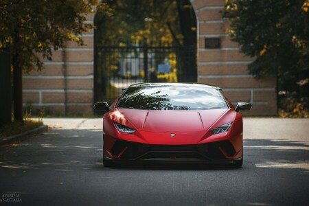 autumn, Front, Huracan, Lamborghini, red